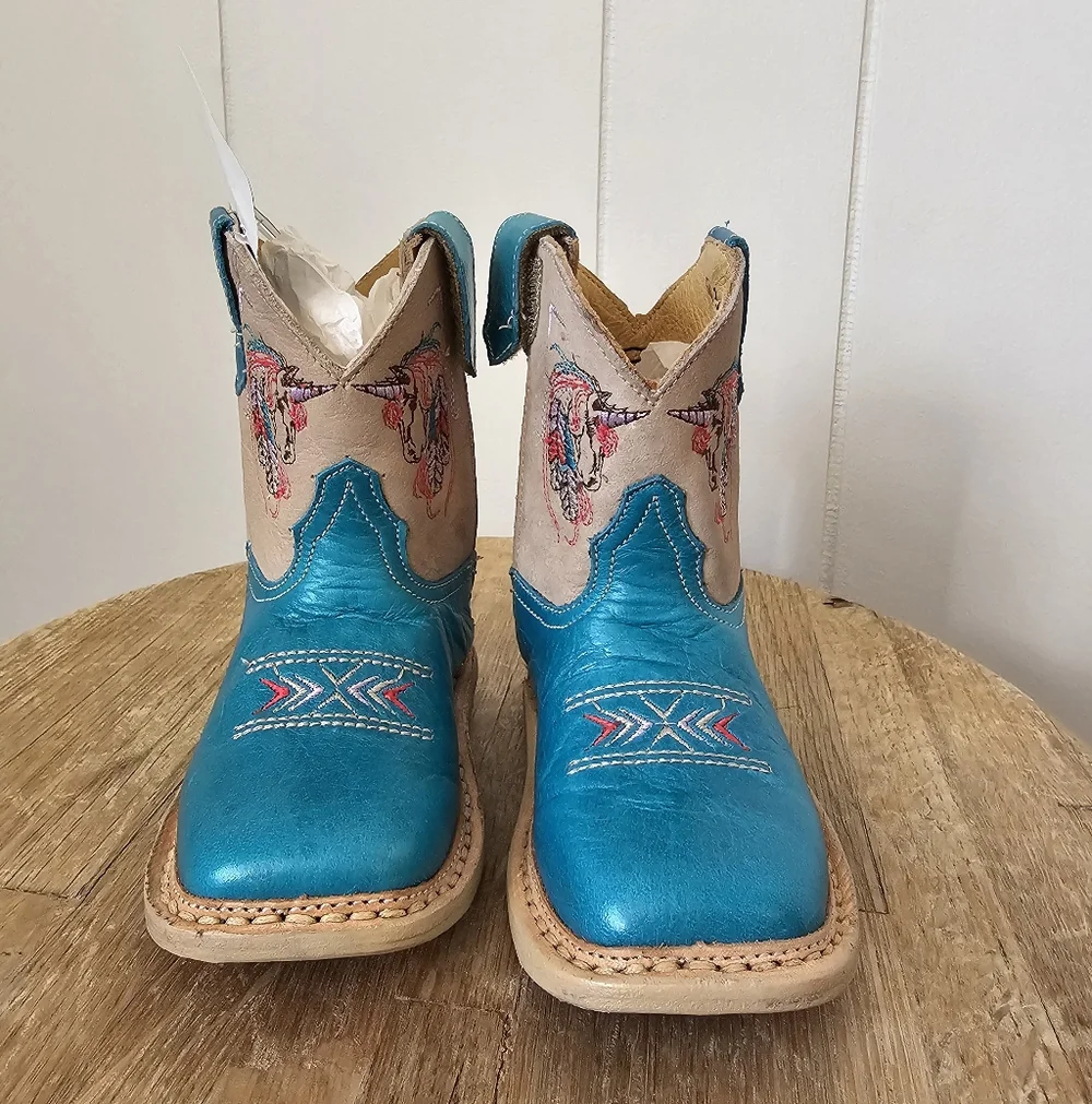 NEW Roper Cowbabies Unicorn Teal Cowboy Boots
